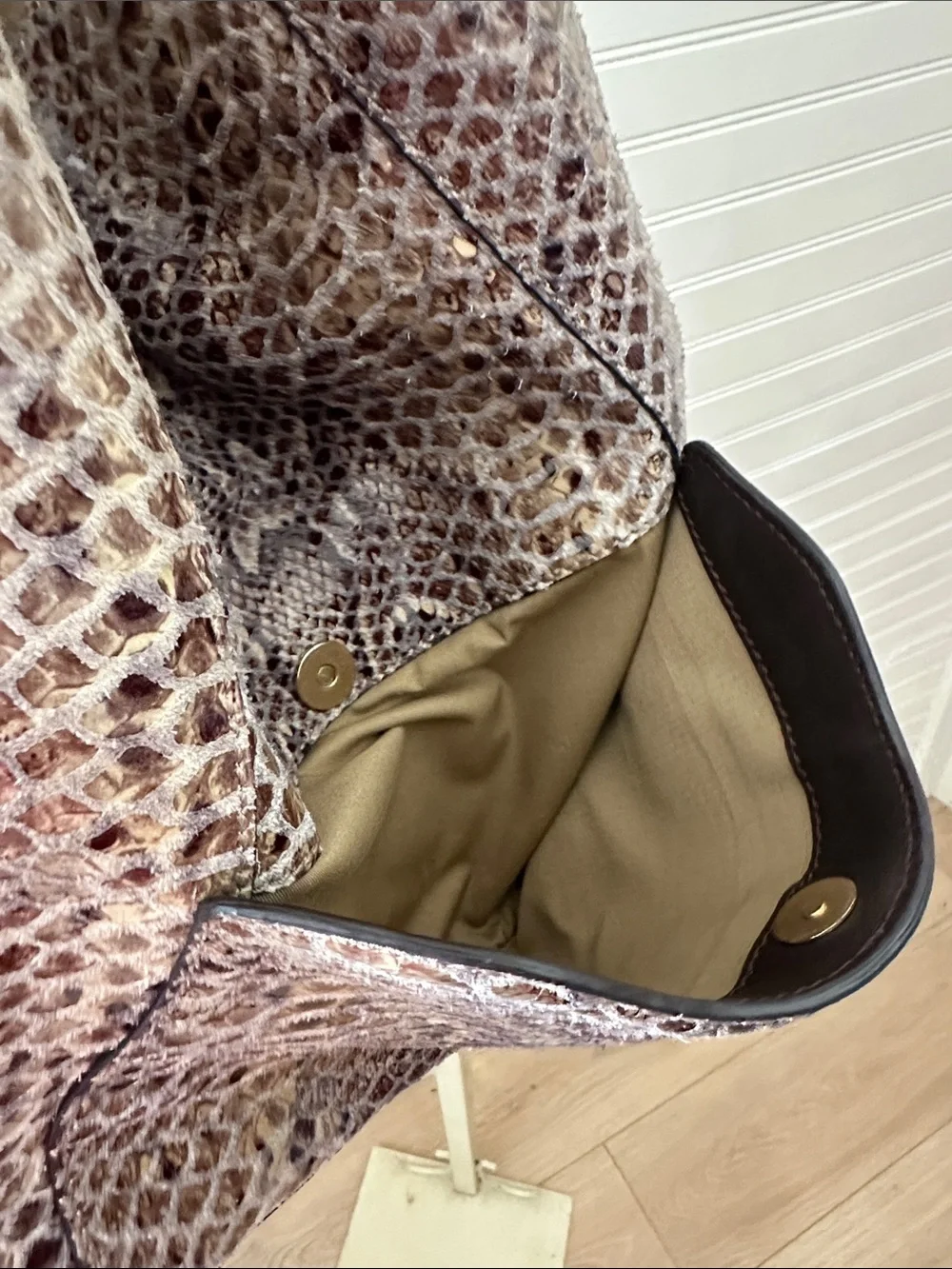Tahari Snakeskin-Pattern Shoulder Bag in Brown and Tan purse hobo